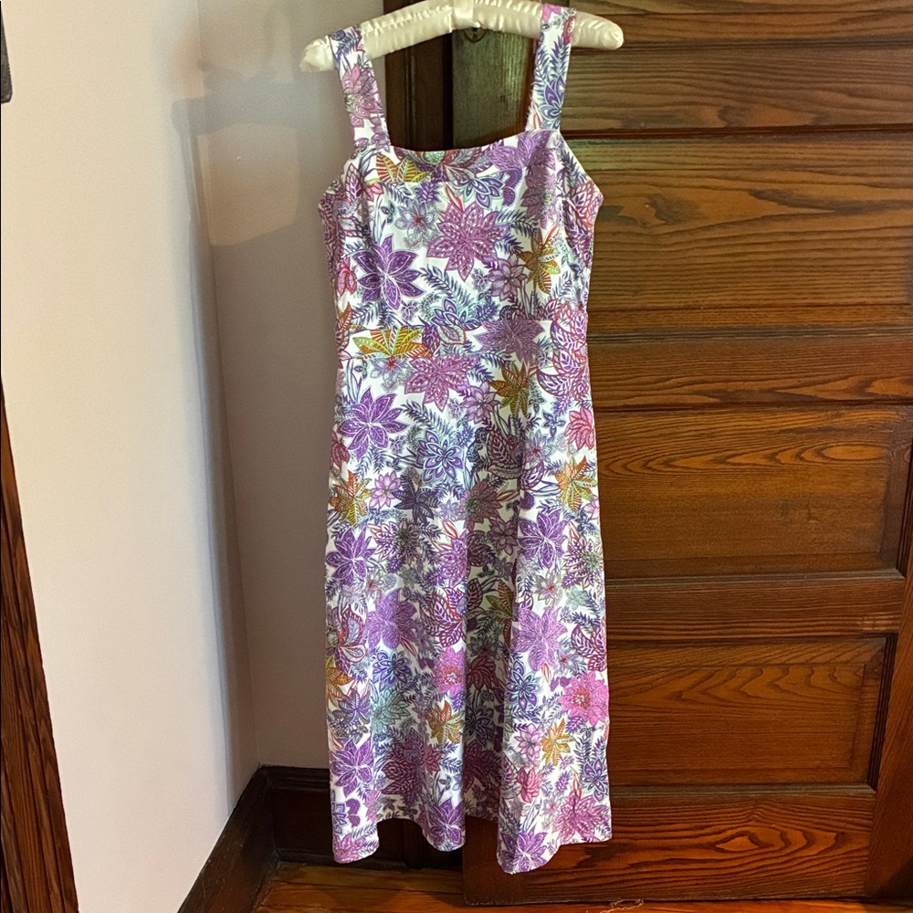Jude Connally Purple Floral Print Dress with Mint and Orange Accents